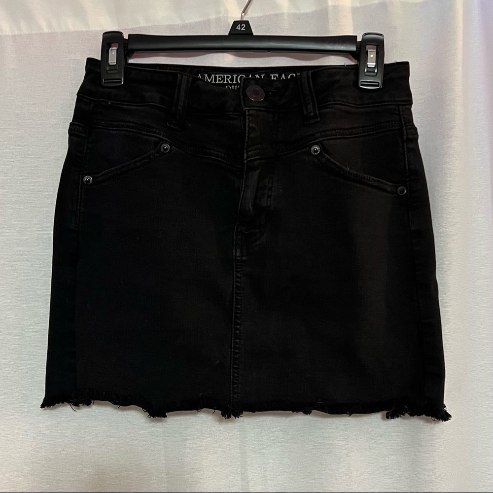 American Eagle Black Denim Hi Rise Mini Skirt